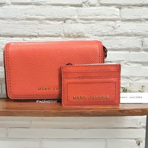 Marc Jacobs Flap Pebble Leather Small Crossbody Bag in Burnt Sienna+Cardholder